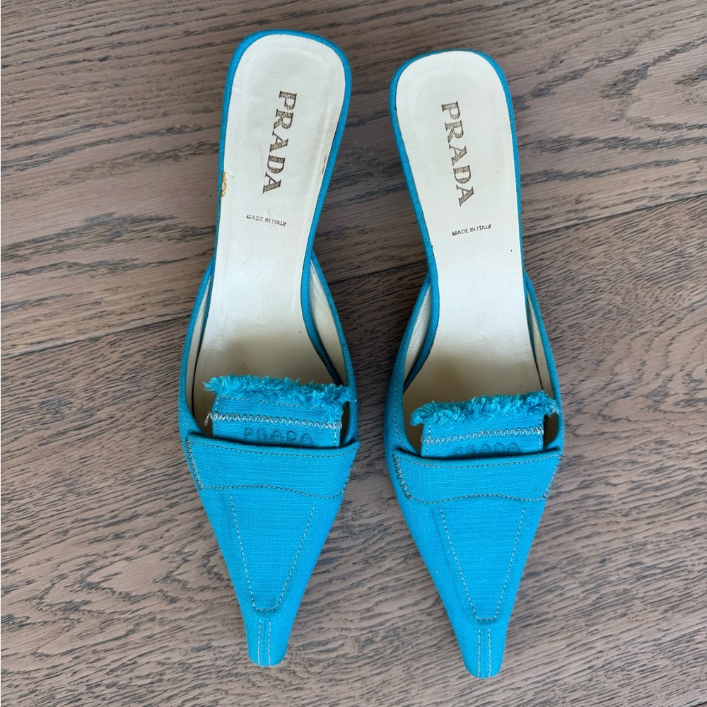Prada Women's Vibrant Blue kitten heel Mules